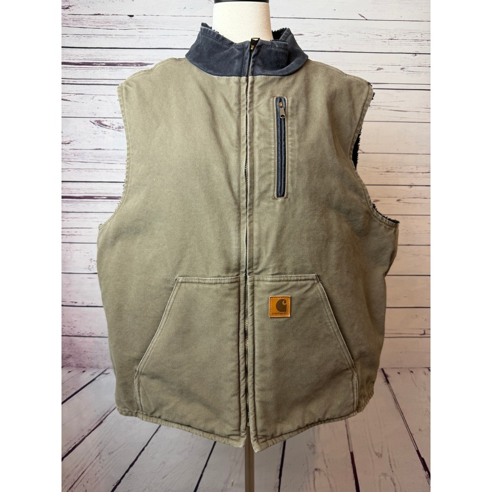 Carhartt Vest XL V33 239 Sherpa Lined Canvas Mens Extra Large Duck Vintage Green